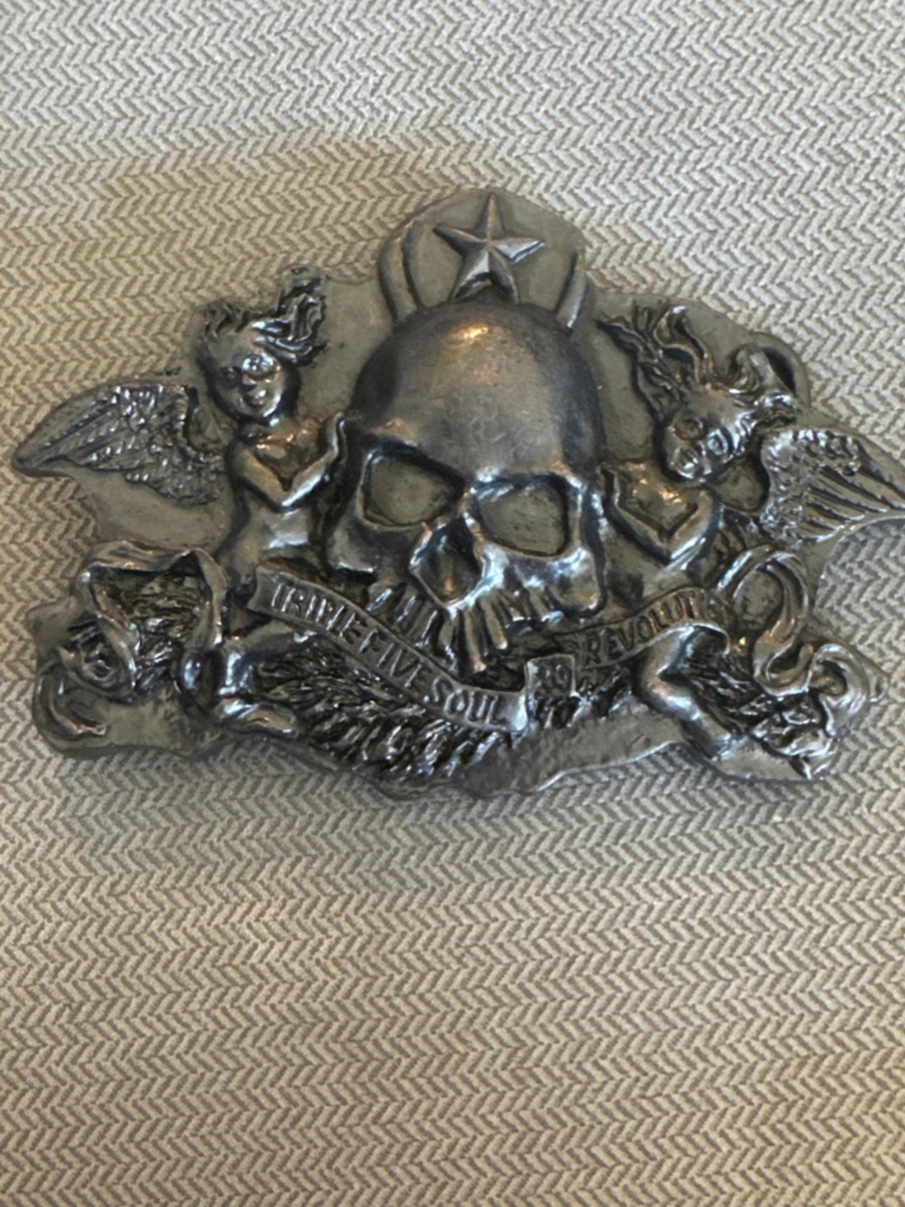 TRIPLE FIVE SOUL Revolution bones biker skull angels star gothic belt buckle